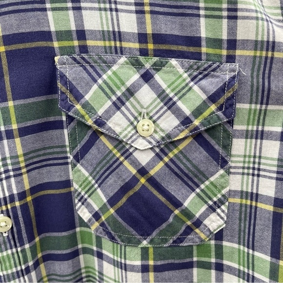 J. Crew Indian Madras Normcore Blue Green Plaid Button Up Grandpa Shirt Large - Picture 5 of 8